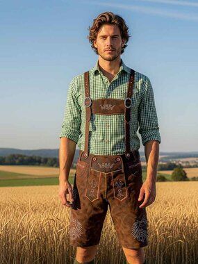 Men’s Traditional German Lederhosen Stormer Red Brown Leather Oktoberfest Outfit